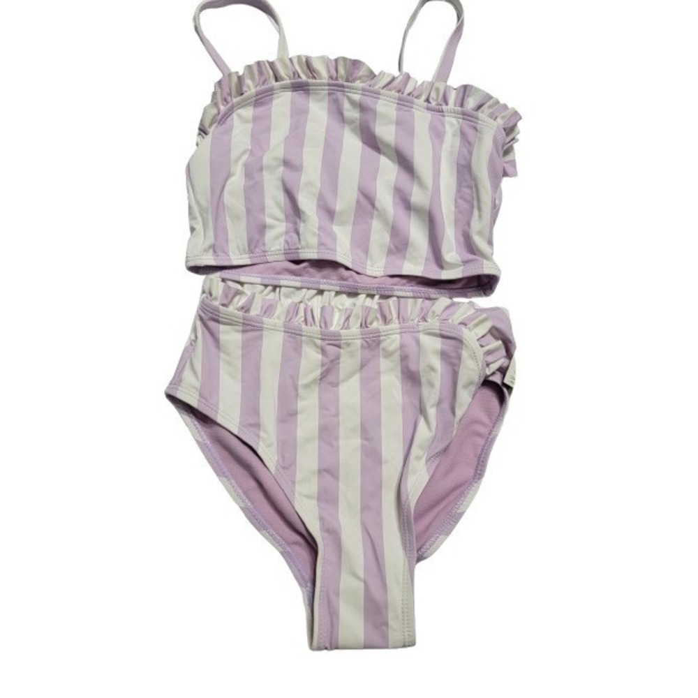 NWT Habitual Kids 10 Purple White Stripe Ruffle Bikini Top & Bottom 120795